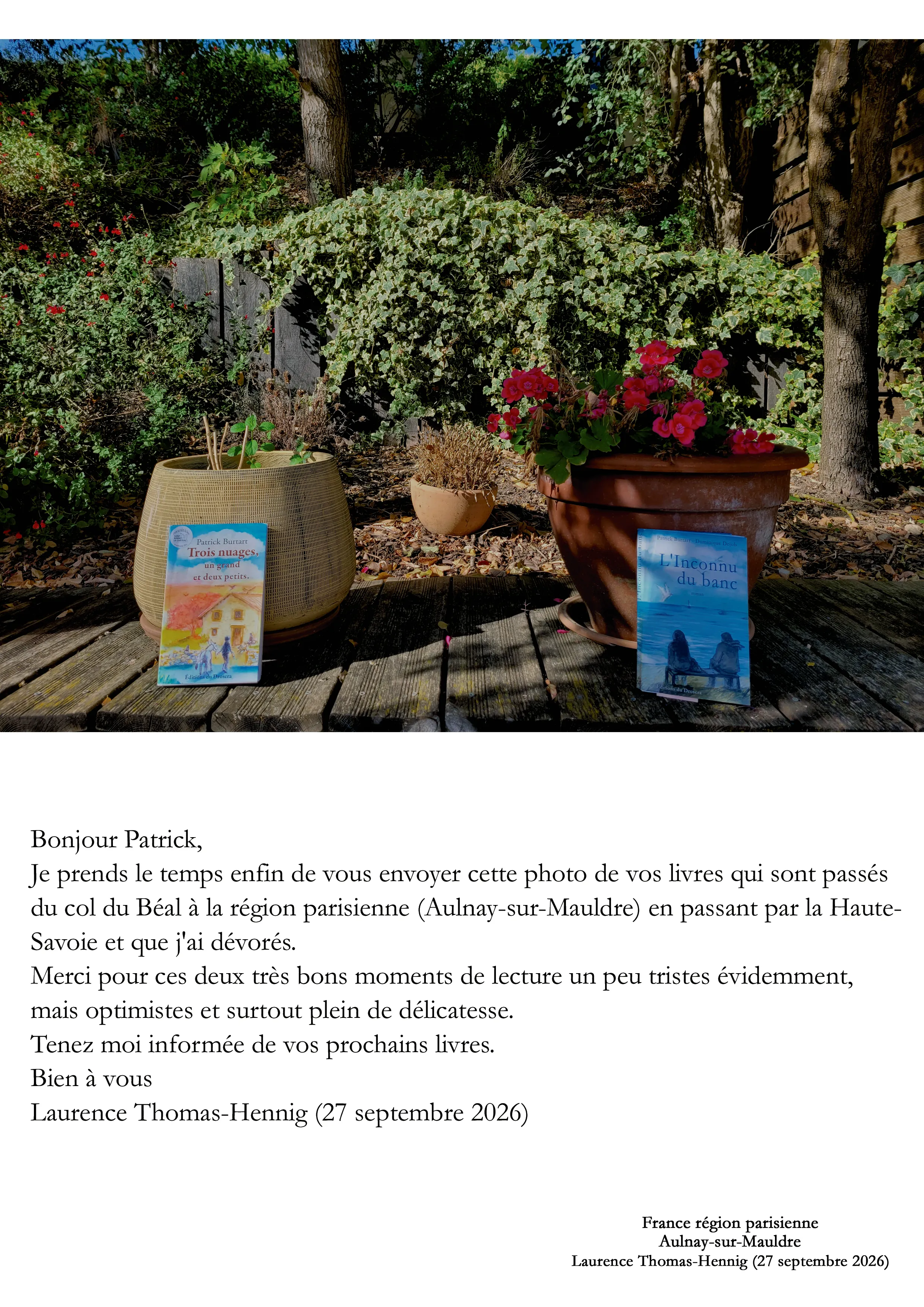 Contribution de Aulnay-sur-Mauldre région parisienne Laurence Thomas-Hennig 27 septembre 2026